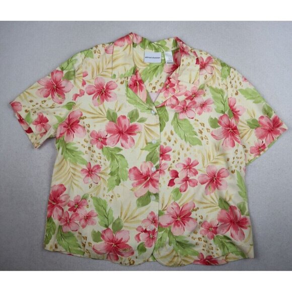 ALFRED DUNNER - WOMENS YELLOW FLORAL PRINT SHORT SLEEVE BUTTON-UP TOP - SIZE 14 - Picture 2 of 6